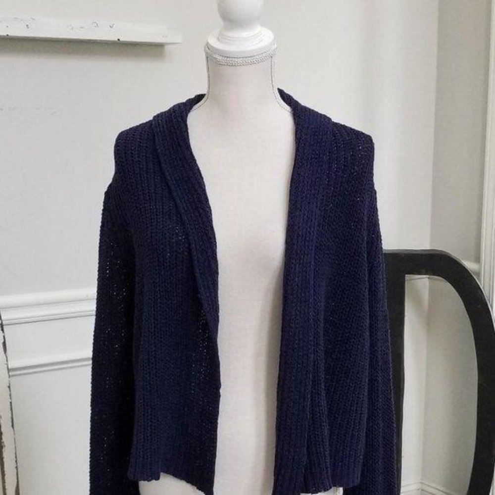 Chico's Navy Open Cardigan Pleated Back Long Sleeve Size Medium